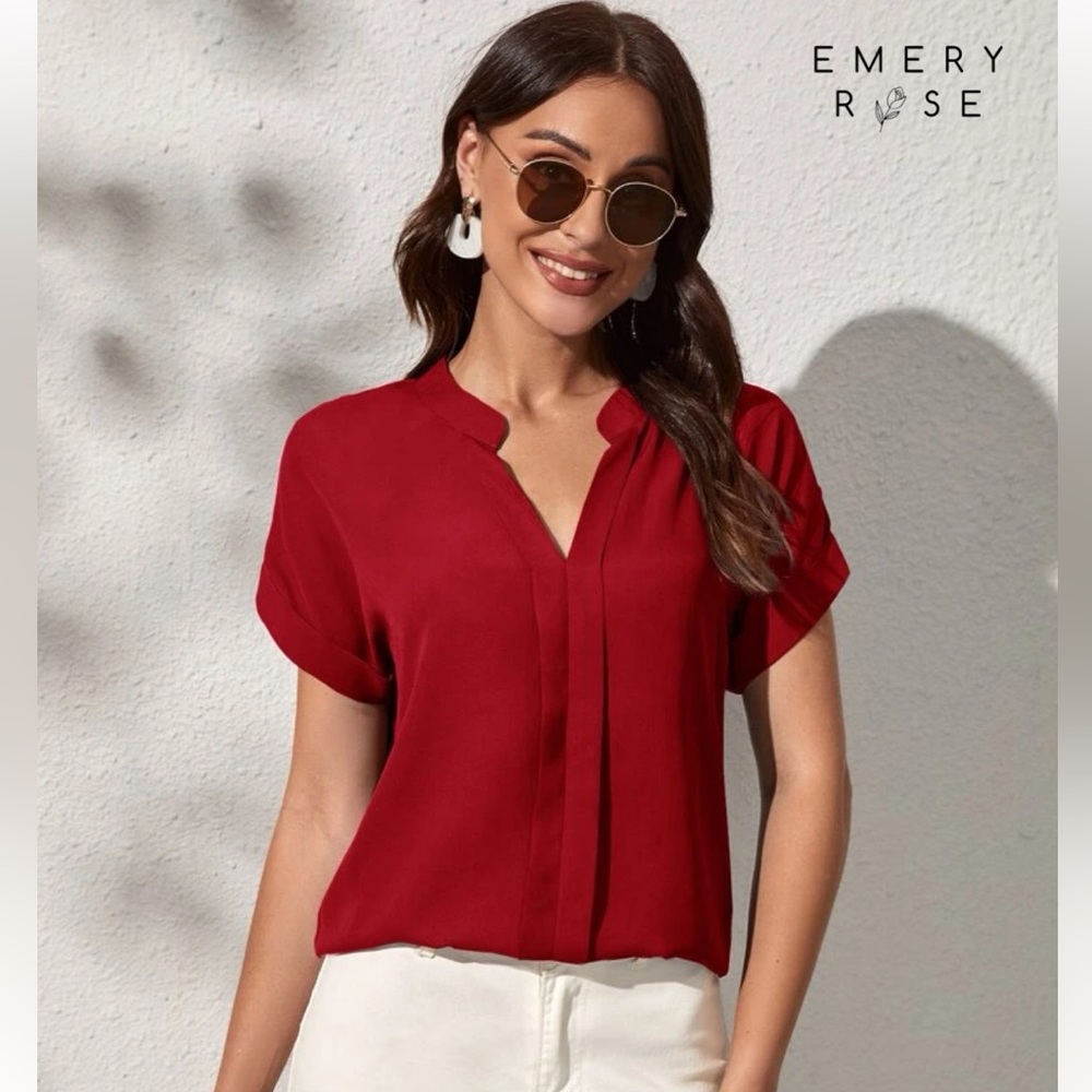 SHEIN | Notch Neck Batwing Sleeve Solid Blouse